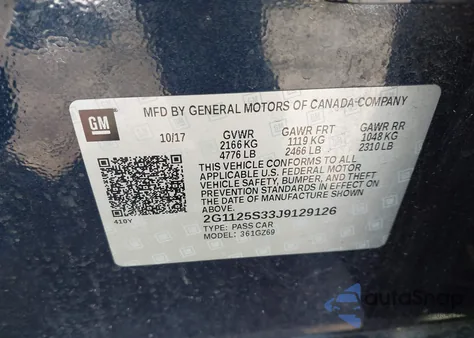 2018 Chevrolet Impala 2Lz z USA, uszkodzony, nr VIN 2G1125S33J9129126